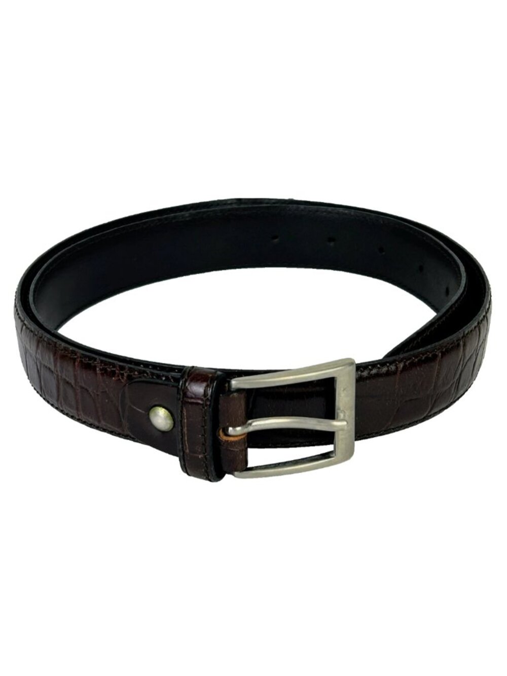 Vera Pelle Brown Croc Embossed Leather Belt w/ Buckle Italian Luxury 32 - 36"